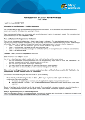 Notification of a Class 4 Food Premises