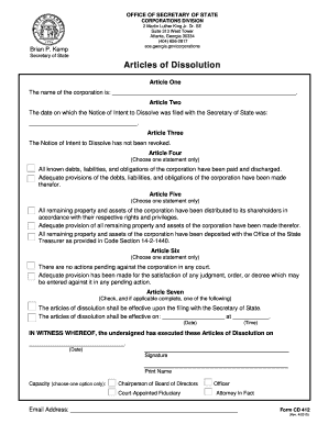 Georgia Articles of Dissolution Form CD 412