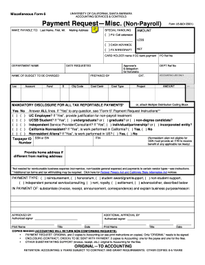 University of California Santa Barbara Payment Request Form