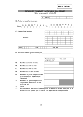 VAT-002 Turnover Tax Return