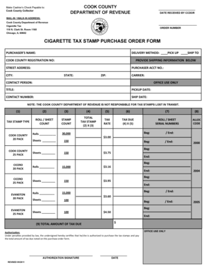 Cook County Cigarette Tax Stamp Purchase Order Form