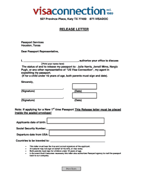 US Passport Release Letter