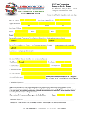 US Visa Connection Passport Order Form