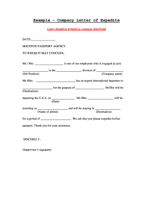 Company Letter of Expedite