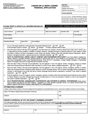 Colorado Liquor or 3.2 Beer License Renewal Application