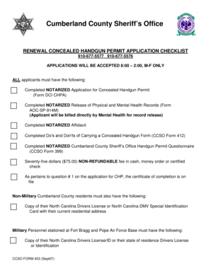 North Carolina Concealed Handgun Permit Application