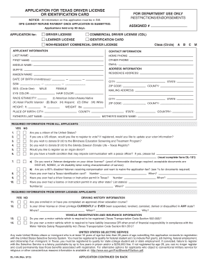 Texas Driver License Application Form