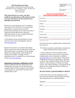 Texas Firm Renewal Notice for Land Surveying