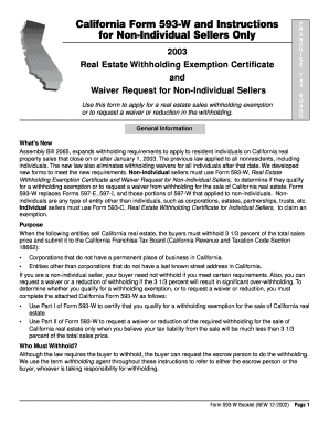 Fillable Online California Form 593-W and Instructions for Non ...