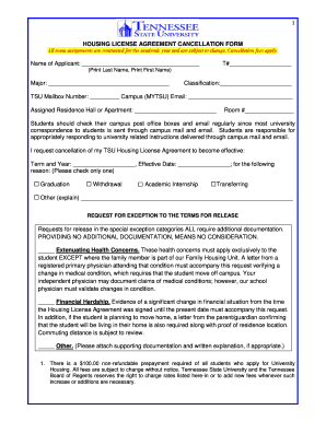 Housing License Agreement Cancellation Form