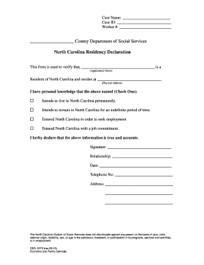 North Carolina Residency Declaration