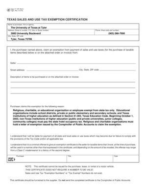Texas Sales and Use Tax Exemption Certification