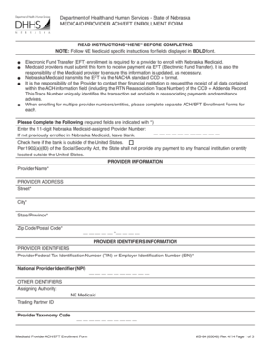 Nebraska Medicaid Provider ACH/EFT Enrollment Form