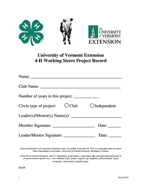 4-H Working Steers Project Record