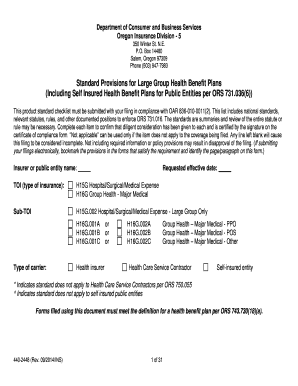 oregon form 2448 standard provisions for large group benefit plans