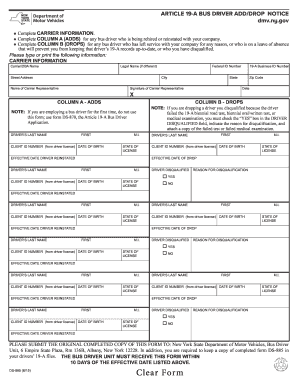New York Article 19-A Bus Driver Add/Drop Notice