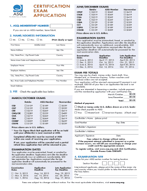 ASQ Certification Exam Application Form