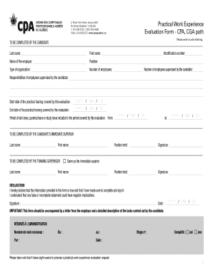 CPA CGA Practical Work Experience Evaluation Form Blank Fillable CPA CGA Practical Work Experience Evaluation Form Blank Fillable