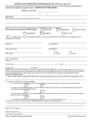 Notice of Form for Appearance