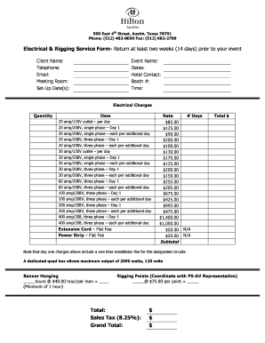 Hilton Austin Electrical & Rigging Service Form