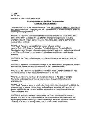 IRS Form 906 Closing Agreement
