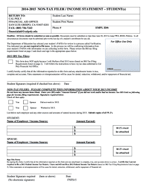 Non-Tax Filer Income Statement for Students