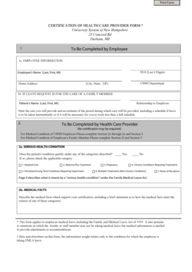 USNH Certification of Health Care Provider Form