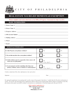 Philadelphia Homestead Exemption Application
