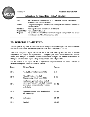 NCAA Division I Squad List Form 13-7