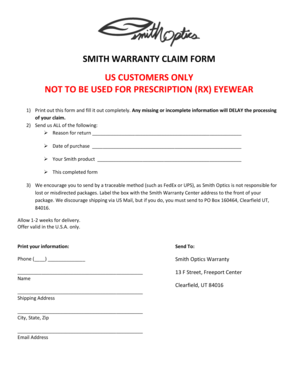 Smith Warranty Claim Form