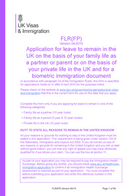 UK Family Life and Private Life Leave to Remain Application