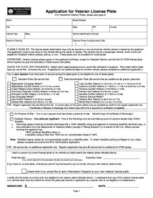 Application for Veteran License Plate