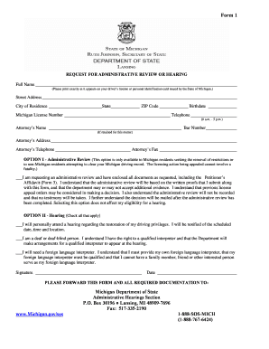 Michigan License Appeal Hearing Request Form