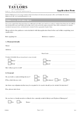 Taylors of Harrogate Application Form