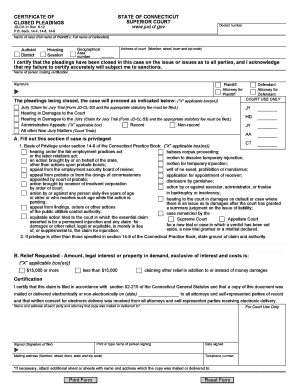 Connecticut Closed Pleadings Certificate