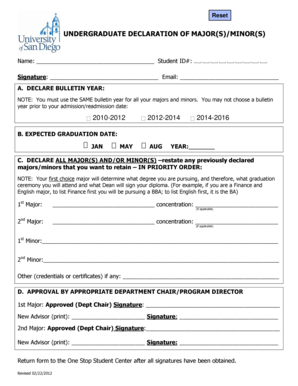 Undergraduate Declaration of Major(s)/Minor(s) Form