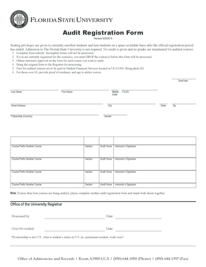 Florida State University Audit Registration Form