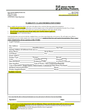 James Hardie Warranty Claim Form