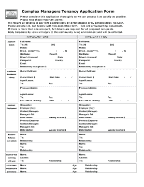 Complex Managers Tenancy Application Form