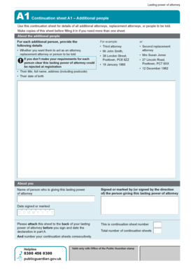 Lasting Power of Attorney Continuation Sheet