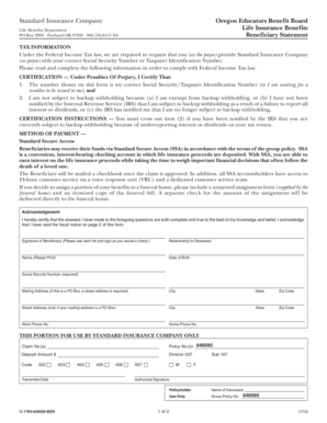 Beneficiary Statement for Life Insurance Benefits