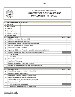 504 Debenture Closing Checklist