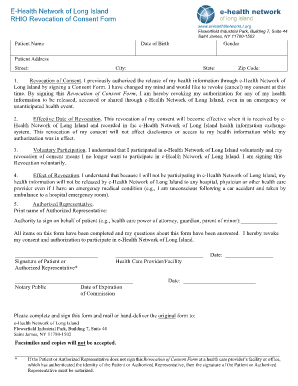 RHIO Revocation of Consent Form