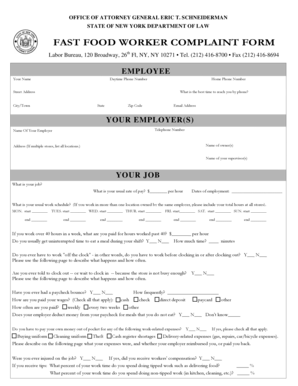 New York Fast Food Worker Complaint Form