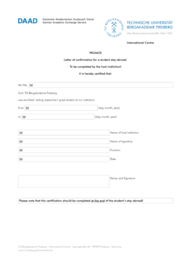 Bestätigungsschreiben für einen Auslandsaufenthalt