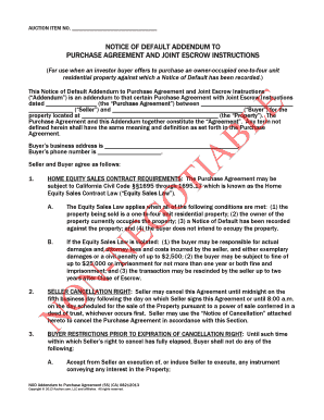 Notice of Default Addendum to Purchase Agreement