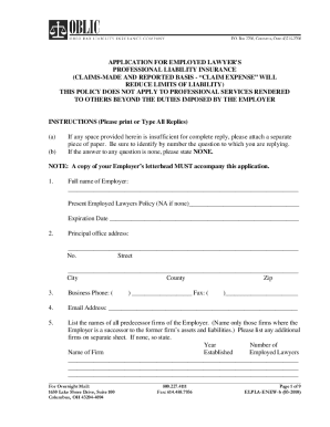 Employed Lawyer's Professional Liability Insurance Application