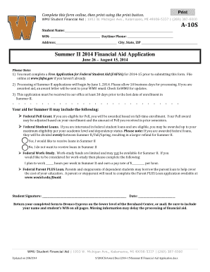 WMU Summer II Financial Aid Application