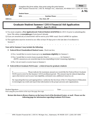 WMU Graduate Student Summer Financial Aid Application