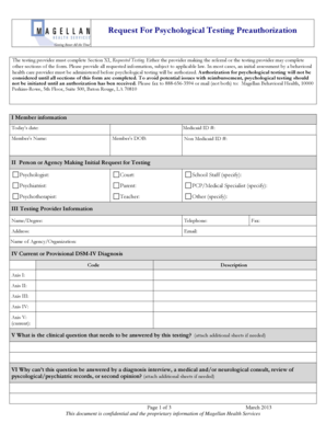 Request for Psychological Testing Preauthorization
